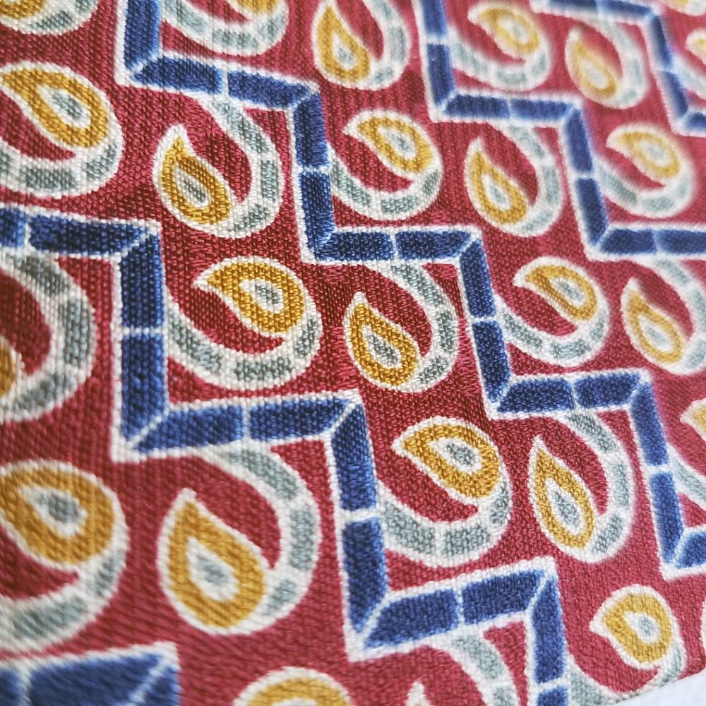 Christian Dior Cravate Men's Vintage Red Silver Blue Silk Tie - Picture 3 of 5